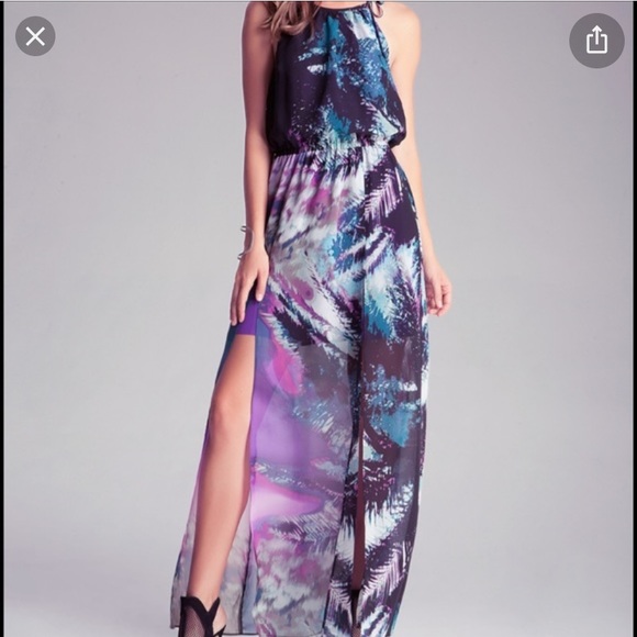 bebe Dresses & Skirts - Bebe Halter Double Slit Print Maxi Dress